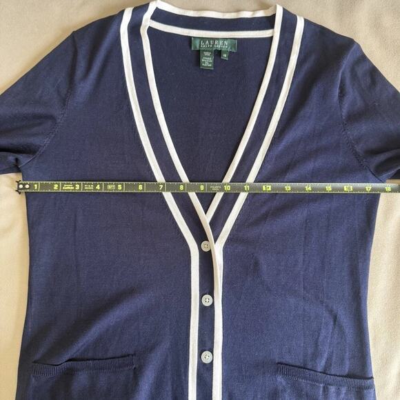 Lauren Ralph Lauren Silk Navy Cardigan XS Quiet Luxury Preppy Dark Academia - Picture 7 of 10